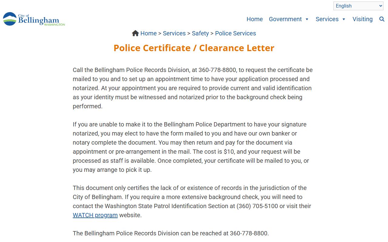Bellingham Recent Arrests clearance letter