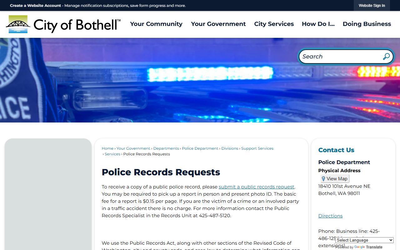Bothell Recent Arrests police records requests