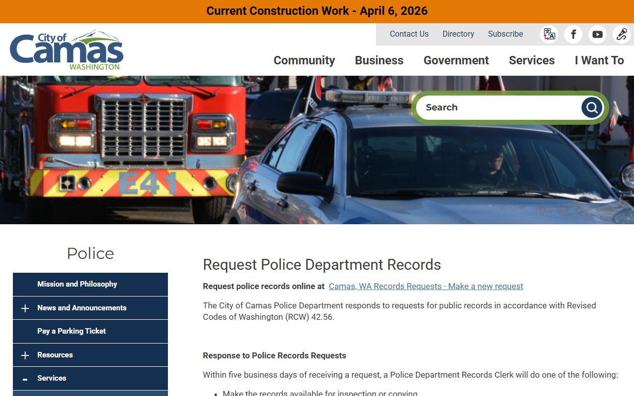 Camas recent arrests records request source