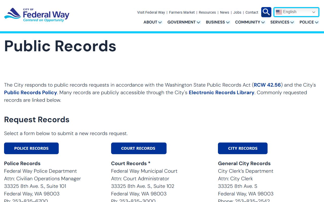Federal Way recent arrests public records portal