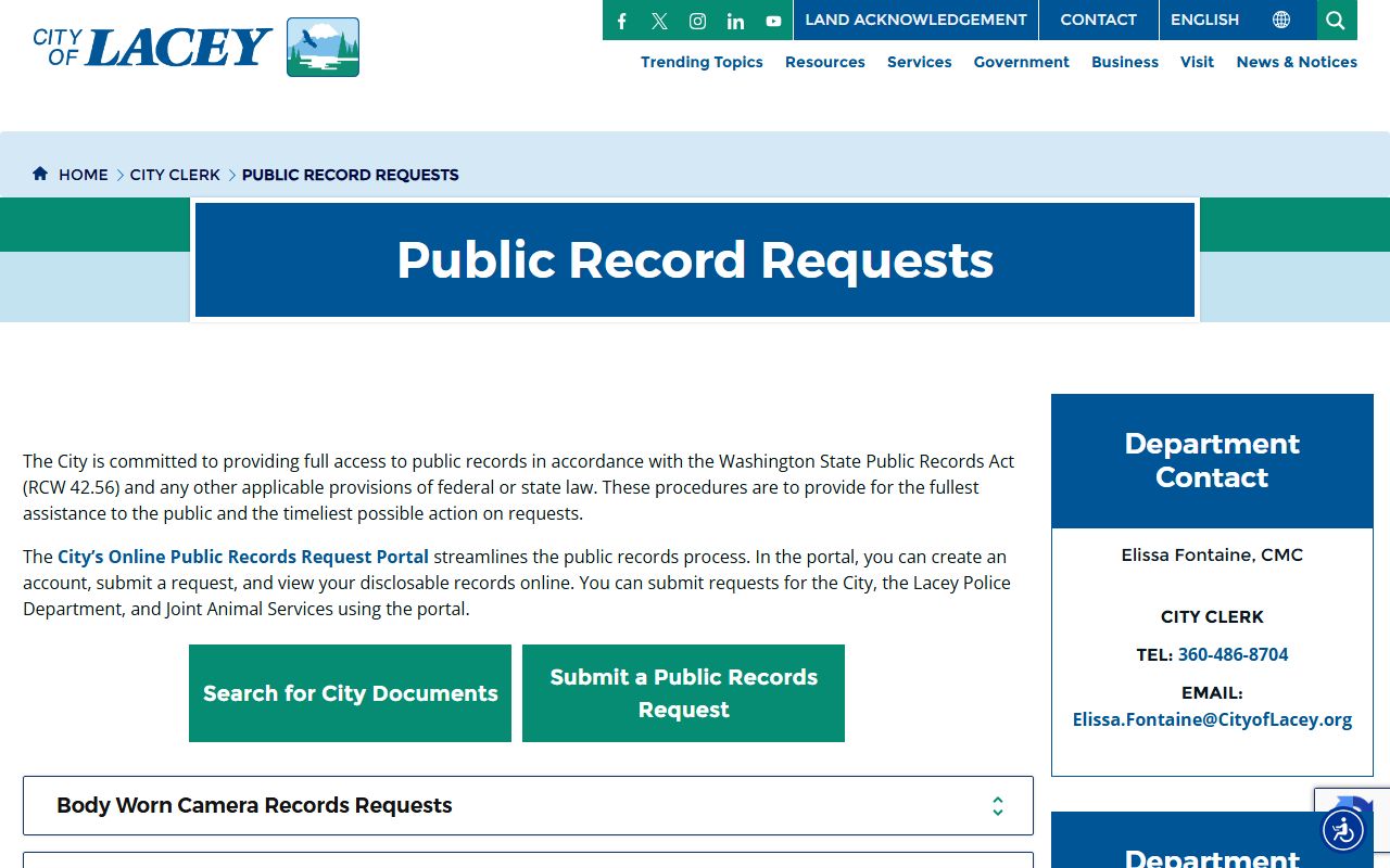 Lacey Recent Arrests public record requests