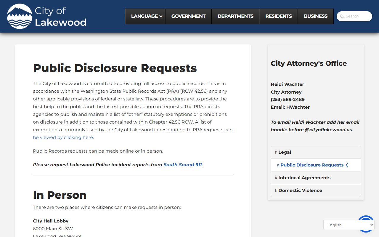 Lakewood recent arrests public disclosure requests page