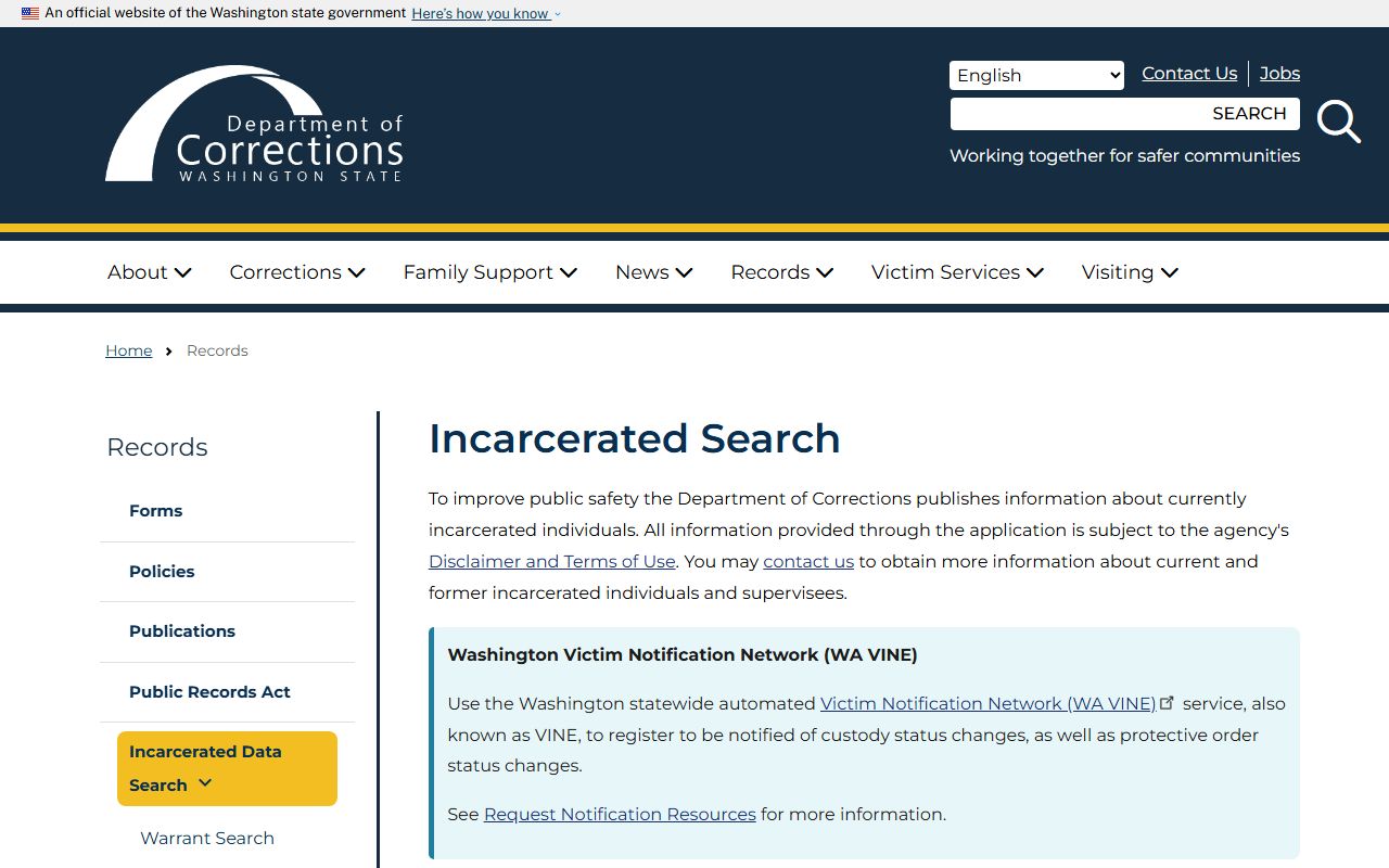 Washington recent arrests DOC incarcerated search source