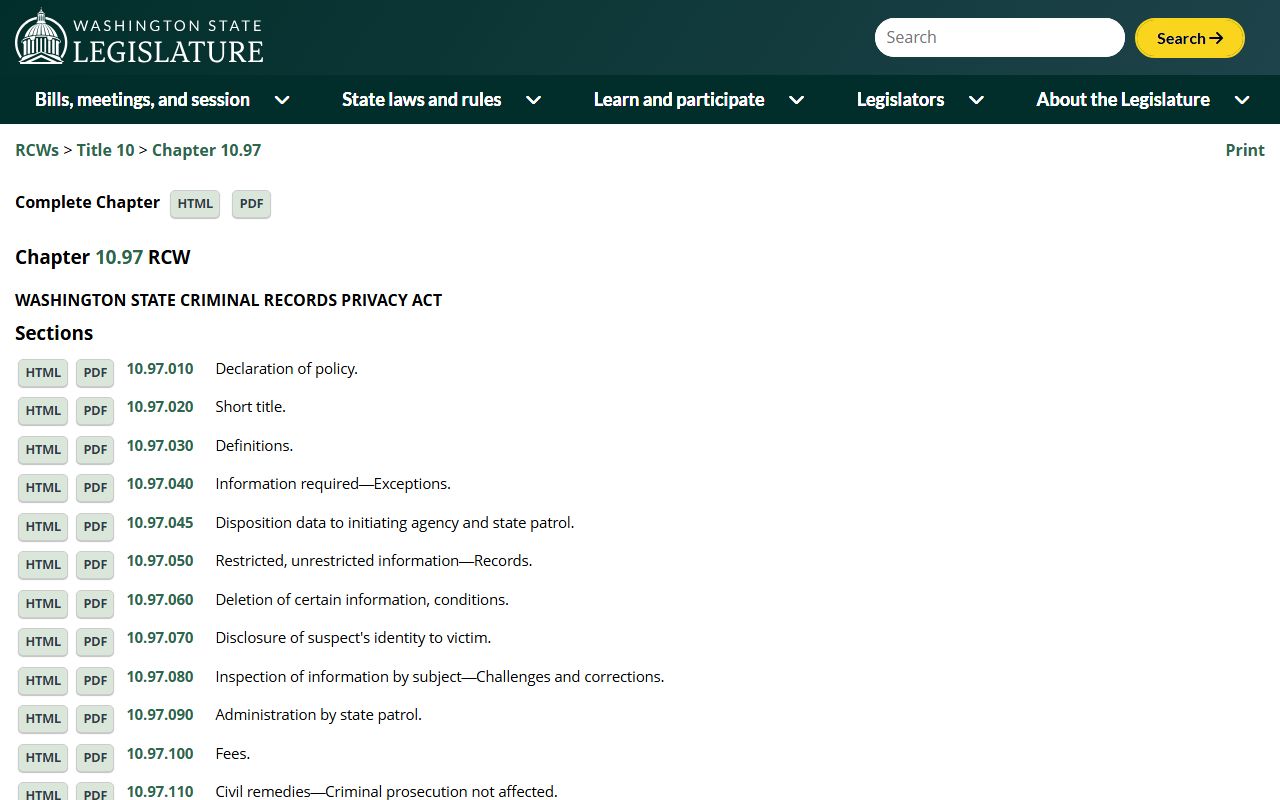 Washington recent arrests criminal records privacy source