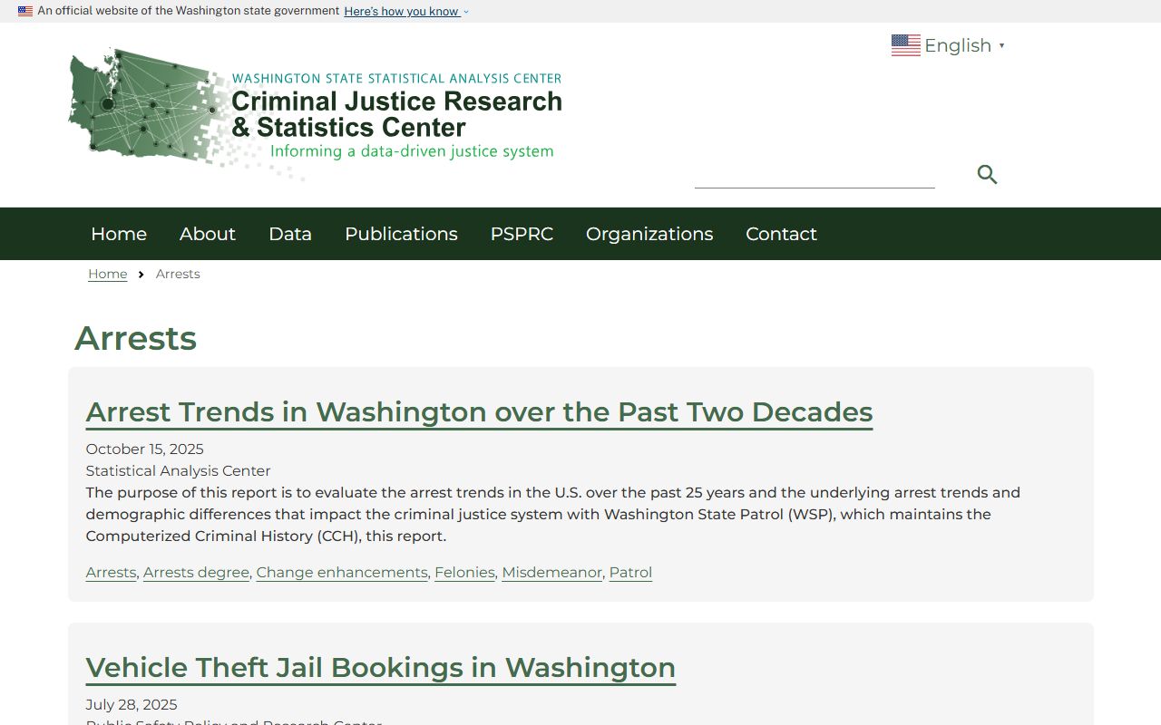 Washington recent arrests statistical analysis source